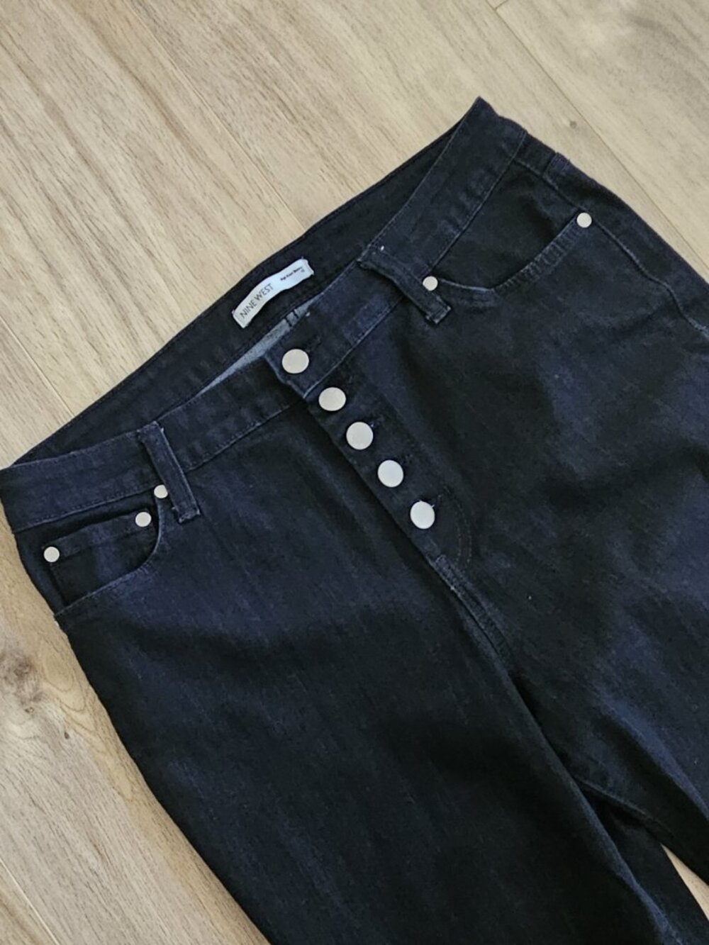 NINE WEST - Cotton blend dark wash high waisted open button fly blue jeans - Picture 7 of 9